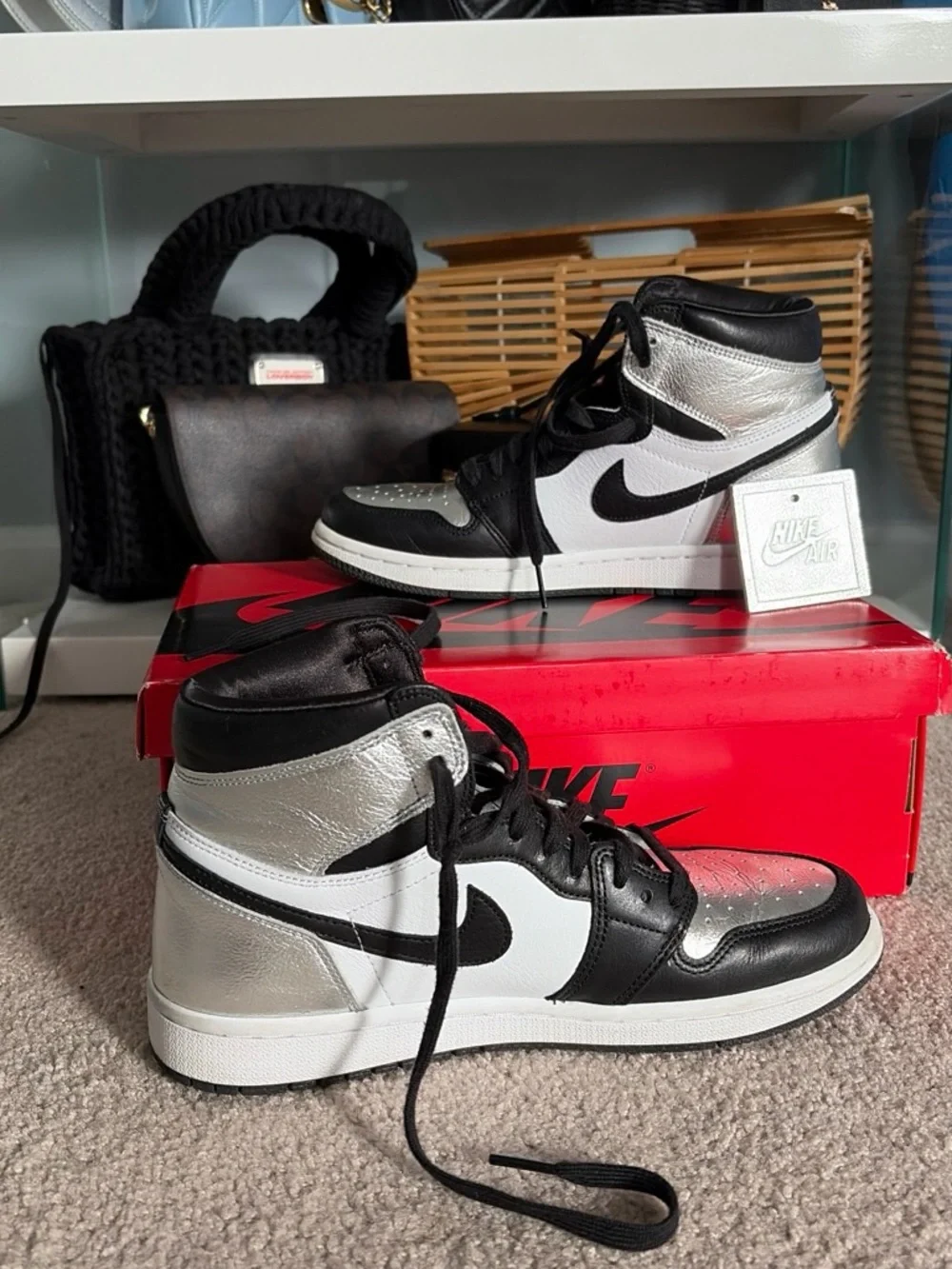 Nike Silver Black White Air Jordan 1 High Sneakers